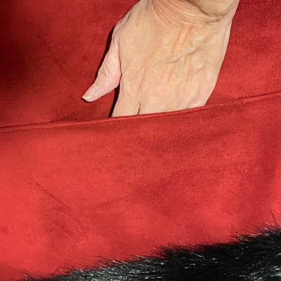 Vintage Y2K NOVELTI Red Faux Suede Faux Fur Trim Longline Penny Lane Coat L - Picture 7 of 12